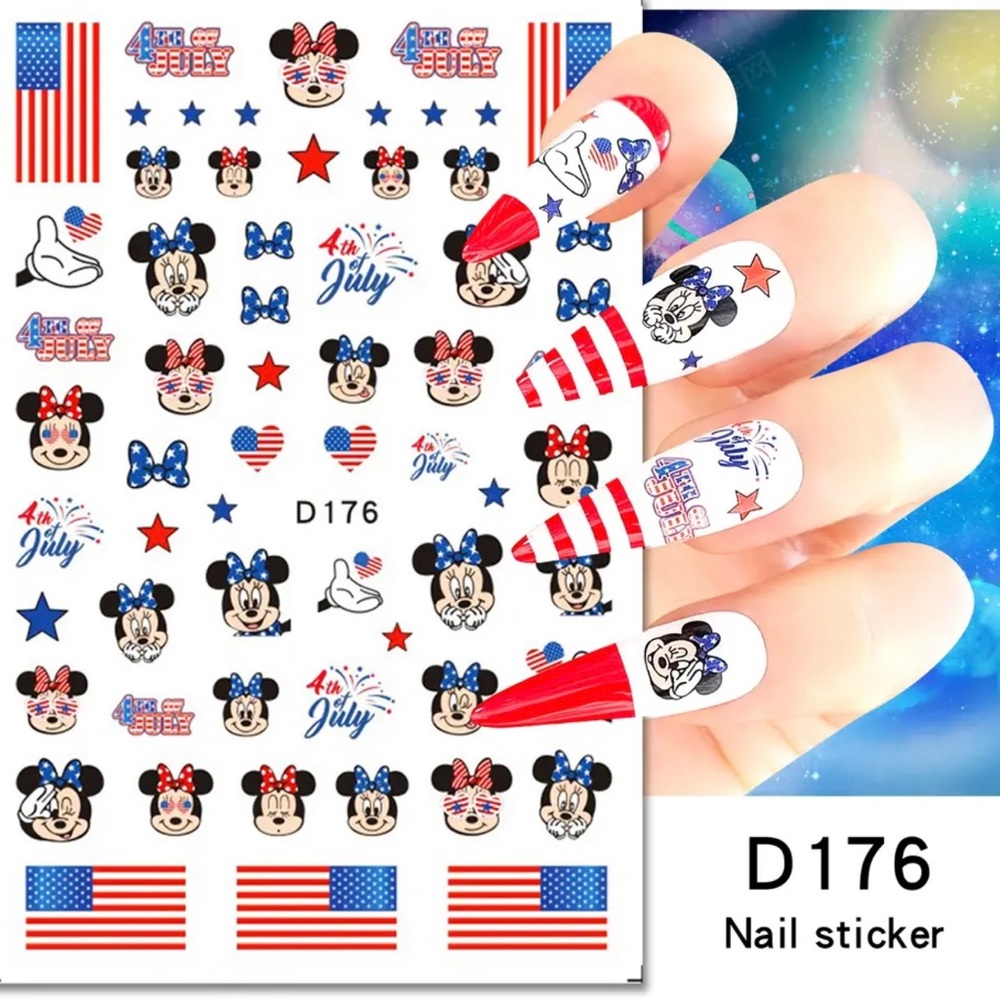 $1 4th OF JULY MOUSE NAIL STICKER SHEET. NEW. $1 WITH ANY ORDER OF $10 or more